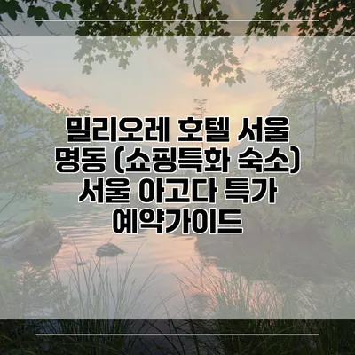 밀리오레 호텔 서울 명동 (쇼핑특화 숙소) 서울 아고다 특가 예약가이드