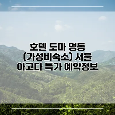 호텔 도마 명동 (가성비숙소) 서울 아고다 특가 예약정보