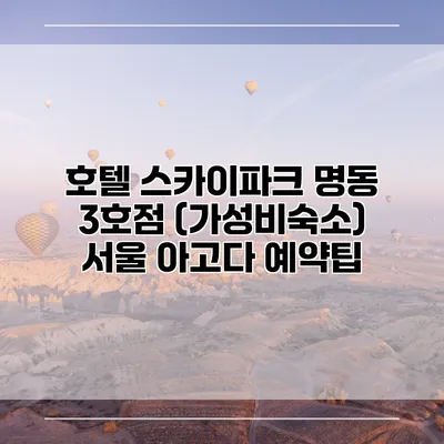 호텔 스카이파크 명동 3호점 (가성비숙소) 서울 아고다 예약팁